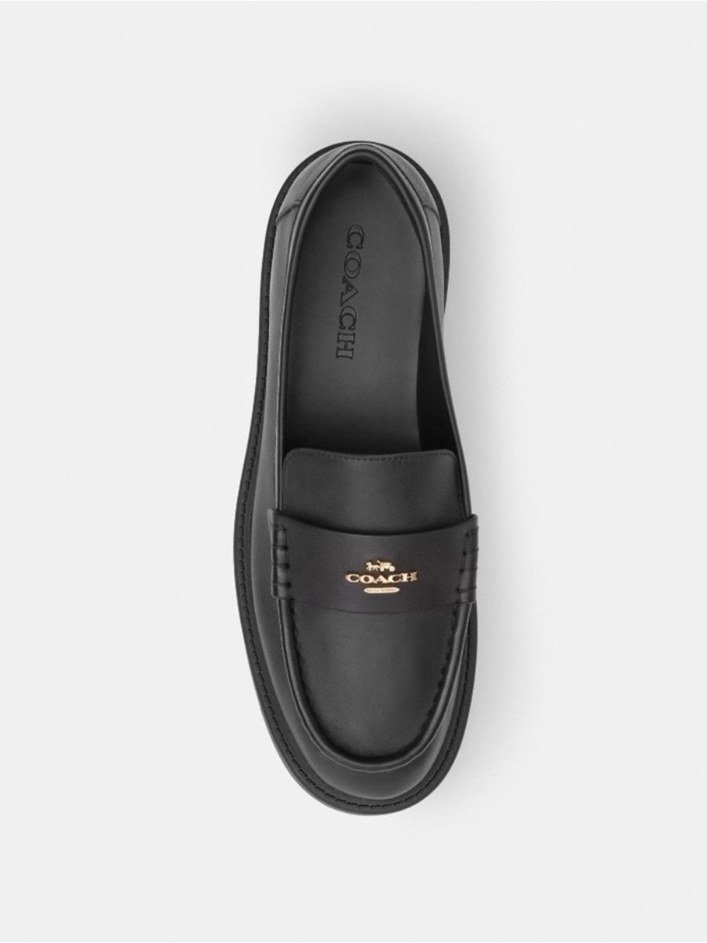 Coach Black Leather Penny Loafers with Gold Logo - Picture 7 of 9